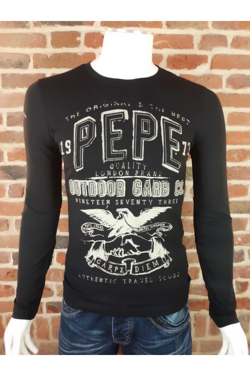 T shirt Pepe jeans Harrison noir Homme manches longues