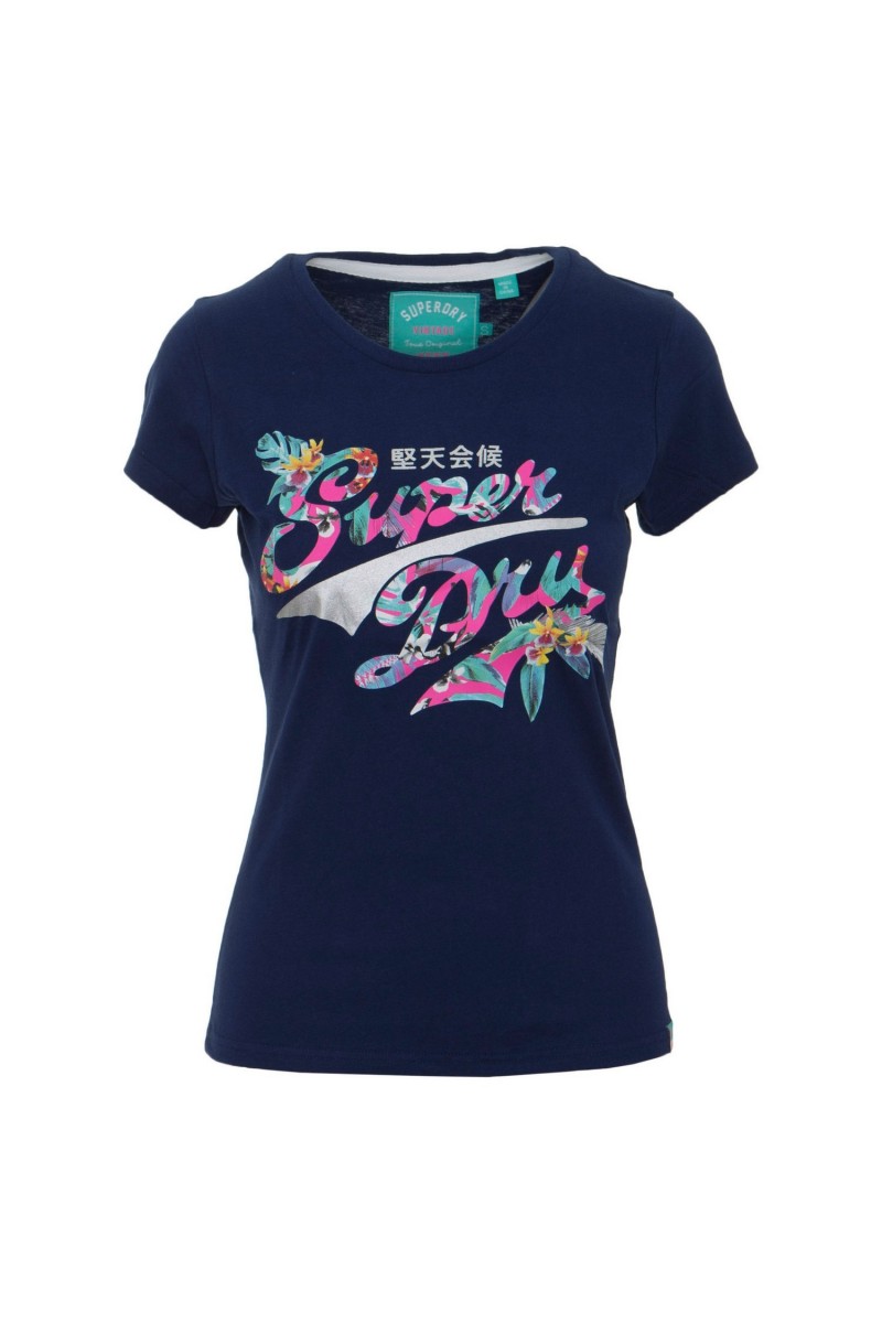 T shirt Superdry manches courtes femme Stacker Infill G10006HQDS Bleu