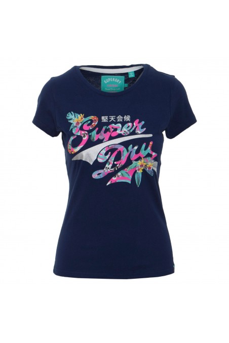 T shirt Superdry manches courtes femme Stacker Infill G10006HQDS Bleu