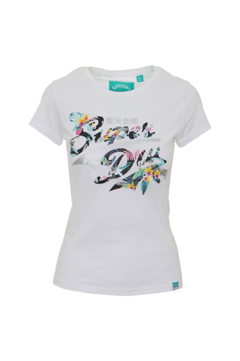 T shirt Superdry manches courtes femme Stacker Infill G10006HQDS Blanc