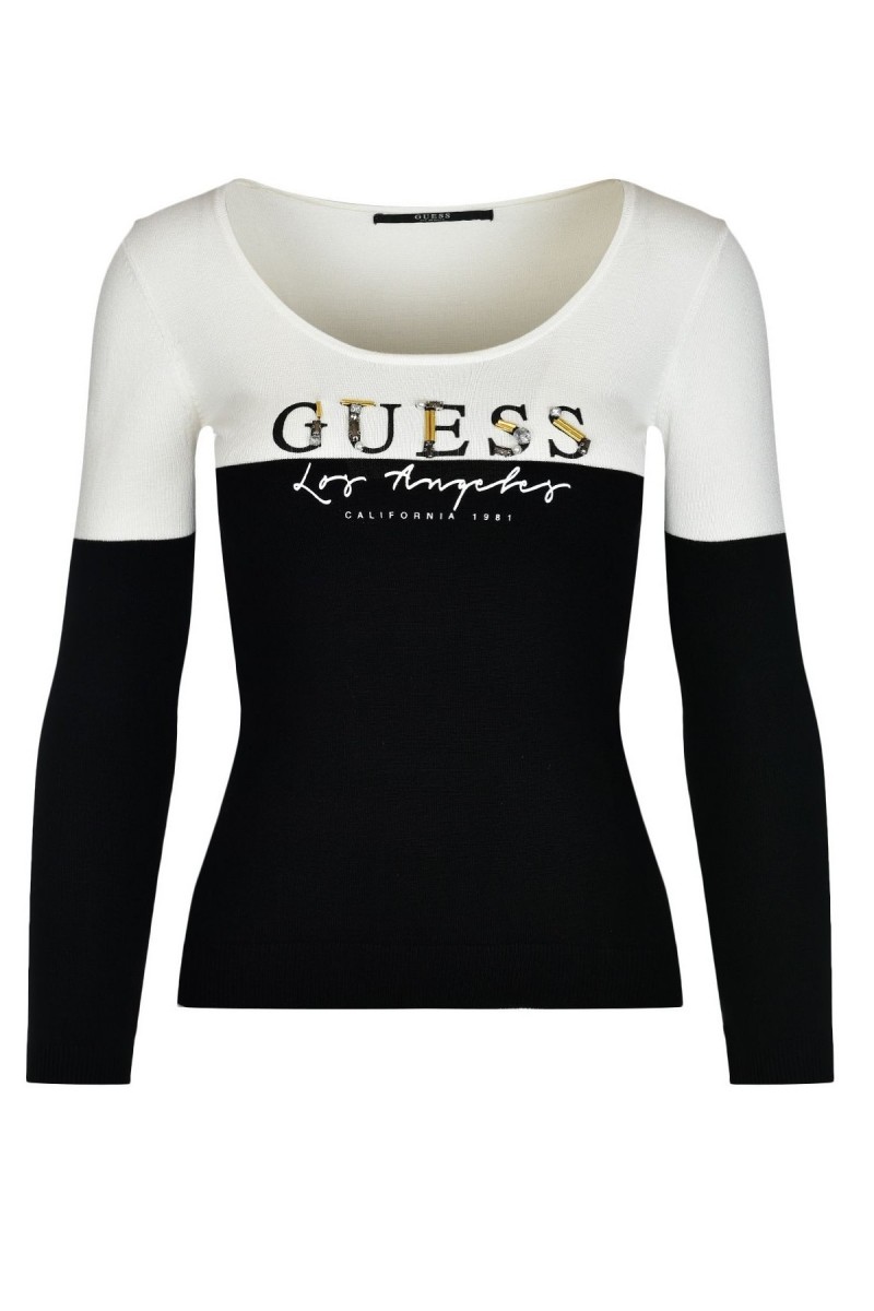 Pull fin Guess Logo strassé W81R34 FZ02 Bicolore