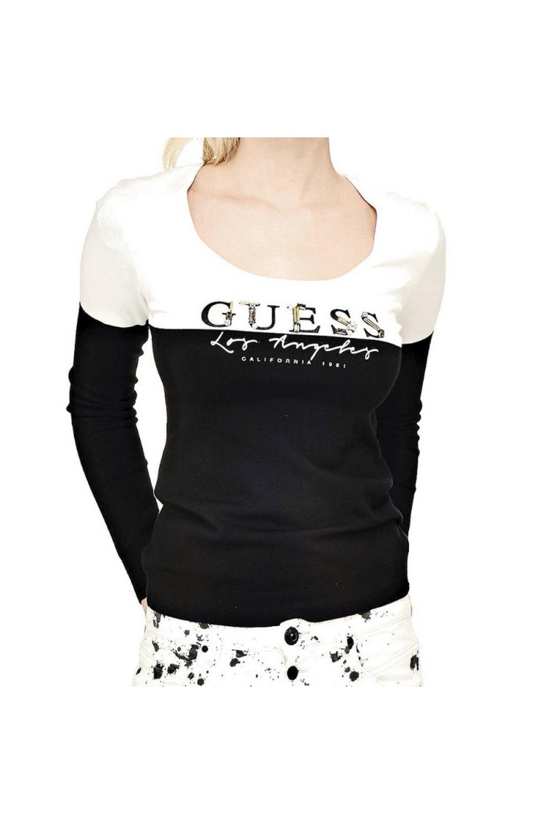 Pull fin Guess Logo strassé W81R34 FZ02 Bicolore