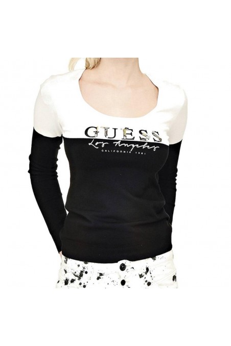 Pull fin Guess Logo strassé W81R34 FZ02 Bicolore