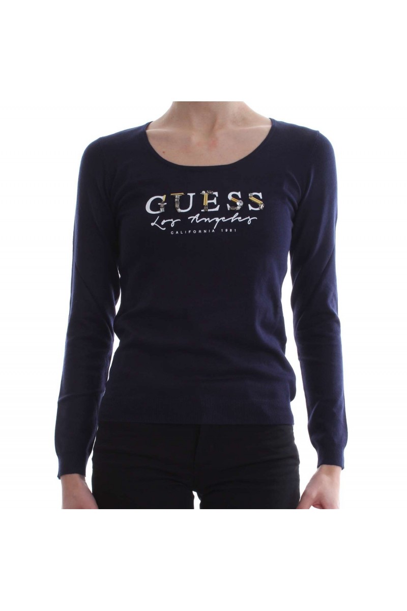 Pull fin Guess Logo strassé W81R34 DPID Bleu