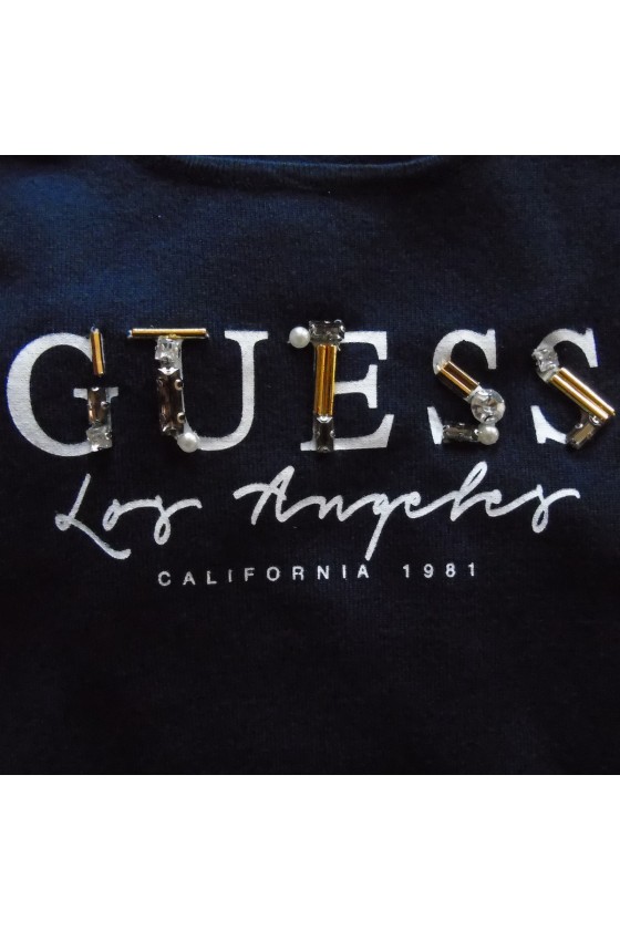 Pull fin Guess Logo strassé W81R34 DPID Bleu