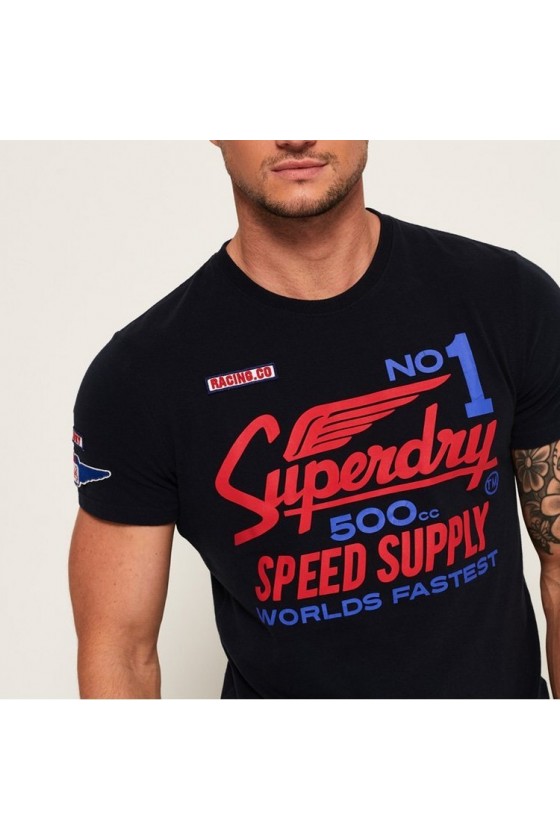 T shirt Superdry manches courtes homme 500CC Moto éclipse navy