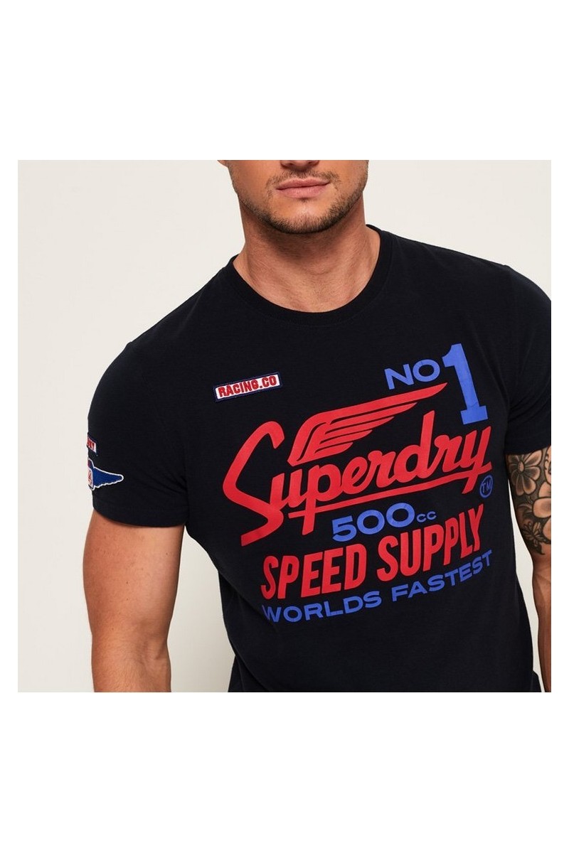 T shirt Superdry manches courtes homme 500CC Moto éclipse navy