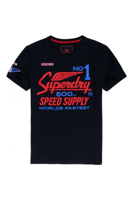 T shirt Superdry manches courtes homme 500CC Moto éclipse navy