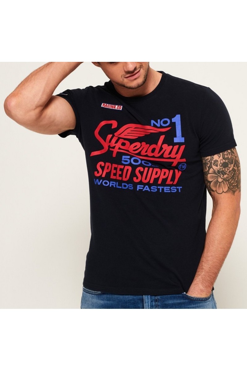 T shirt Superdry manches courtes homme 500CC Moto éclipse navy