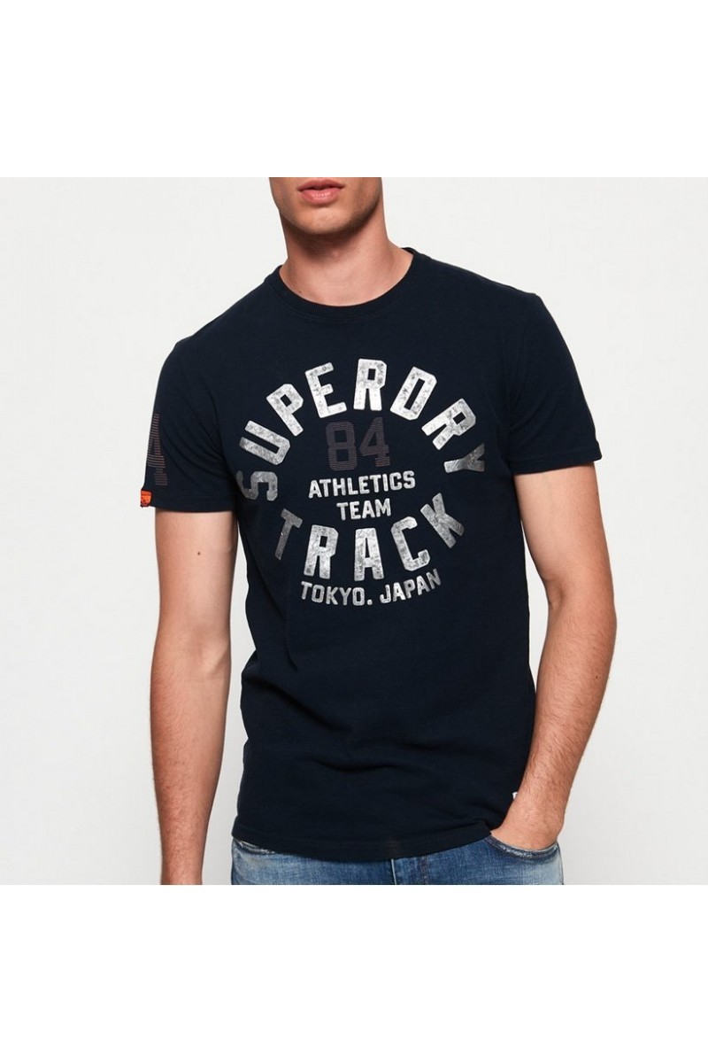 T shirt Superdry manches courtes homme Track & field metallic éclipse navy