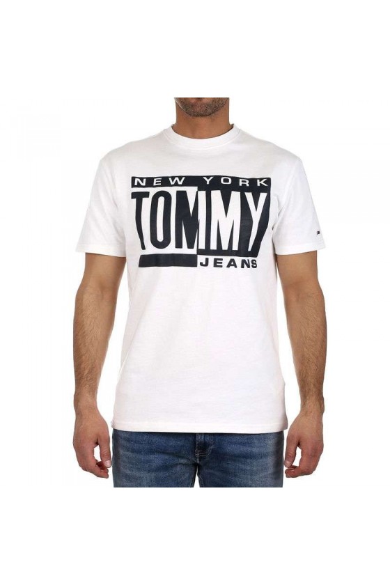 T shirt manches courtes Tommy jeans homme BOX LOGO DM0DM06078 Blanc