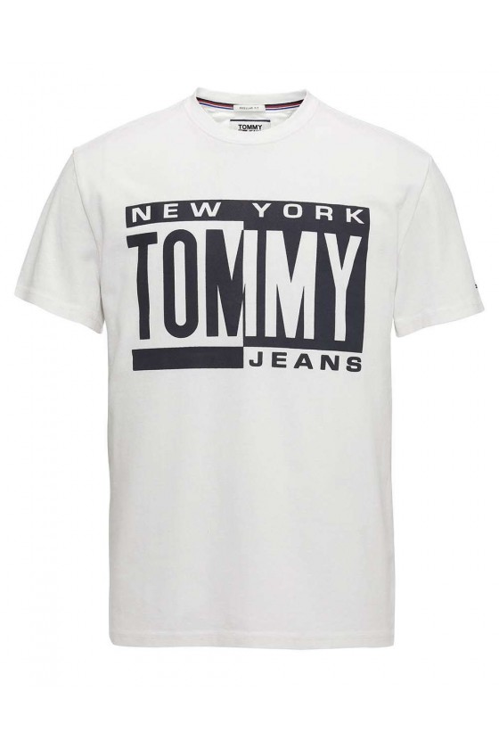 T shirt manches courtes Tommy jeans homme BOX LOGO DM0DM06078 Blanc