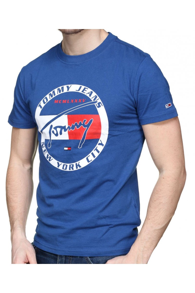 T shirt manches courtes Tommy jeans homme Circle graphic DM0DM06081 Bleu