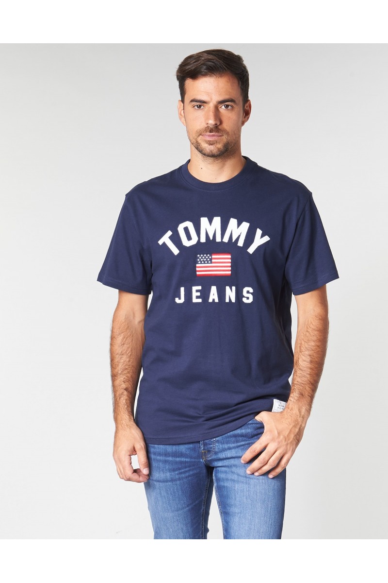 T shirt Tommy jeans homme USA FLAG TEE bleu