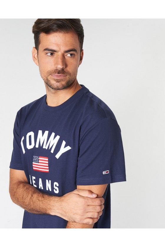 T shirt Tommy jeans homme USA FLAG TEE bleu