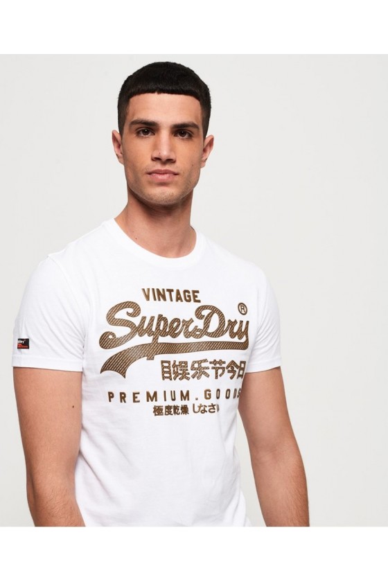 T shirt manches courtes superdry homme vintage logo authentic mid weight blanc