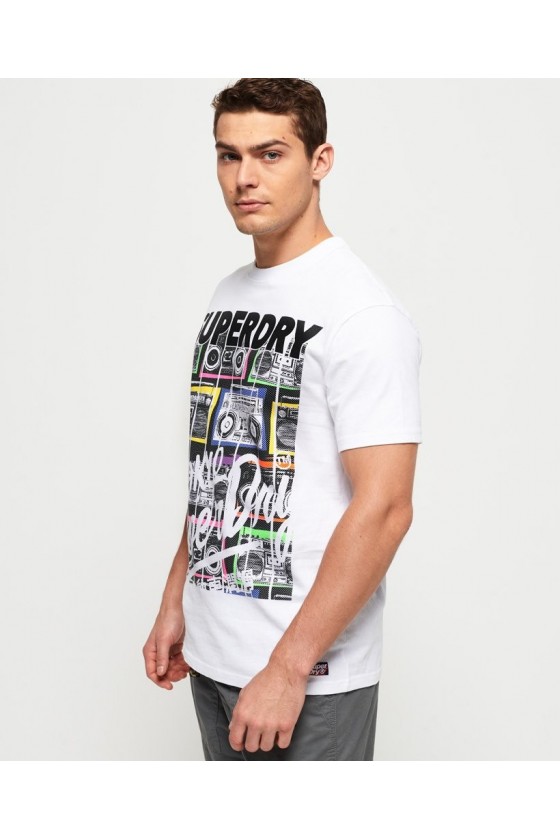 T shirt manches courtes superdry homme ticket type infill blanc