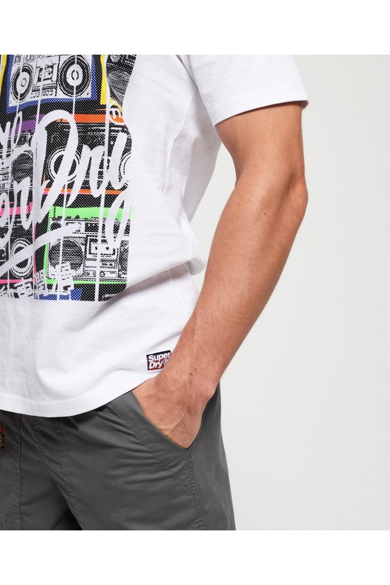 T shirt manches courtes superdry homme ticket type infill blanc