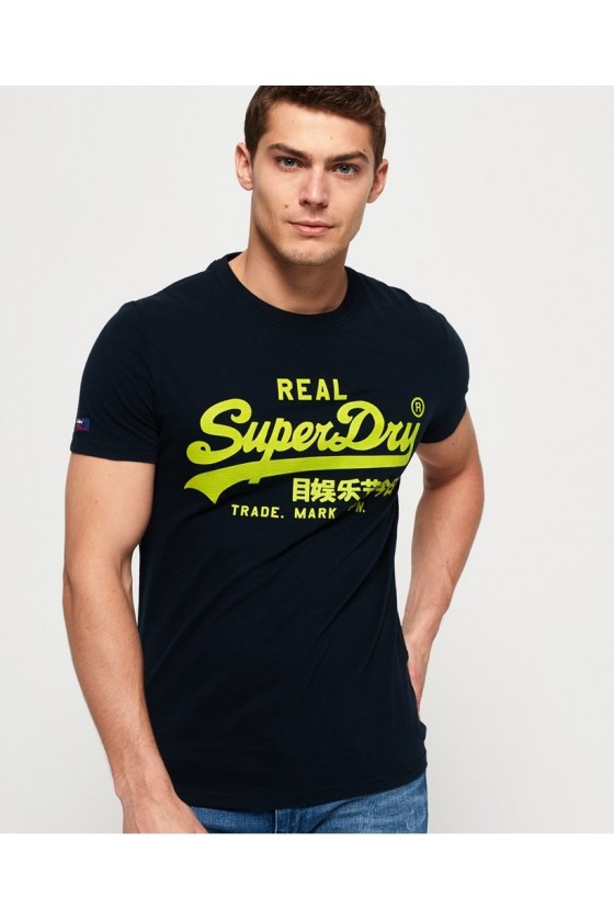 T shirt manches courtes superdry homme vintage logo neon lite bleu