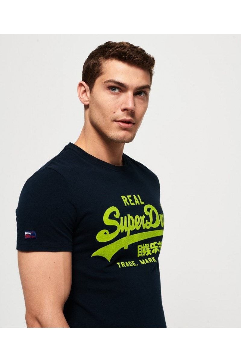 T shirt manches courtes superdry homme vintage logo neon lite bleu