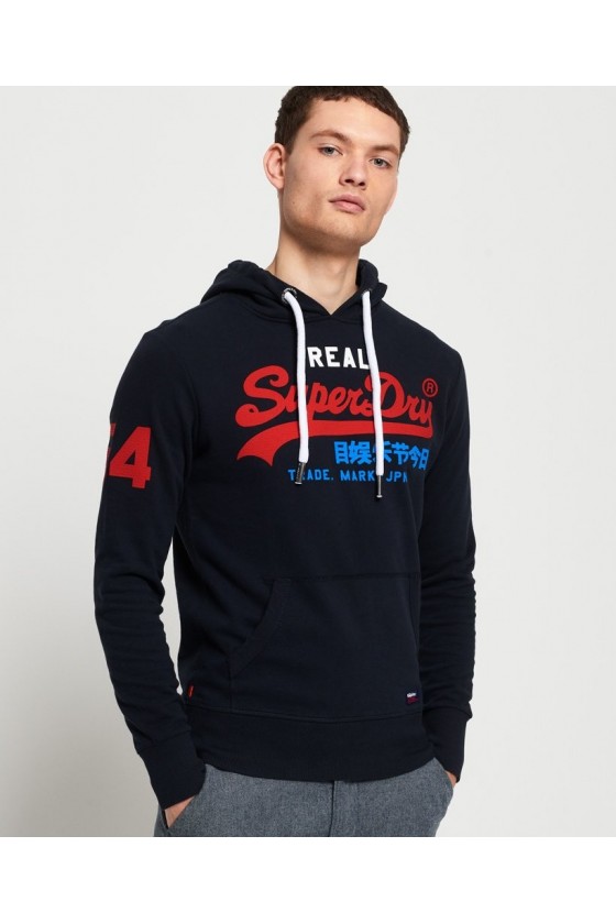 Sweat a capuche superdry homme vintage logo tri colour lite bleu