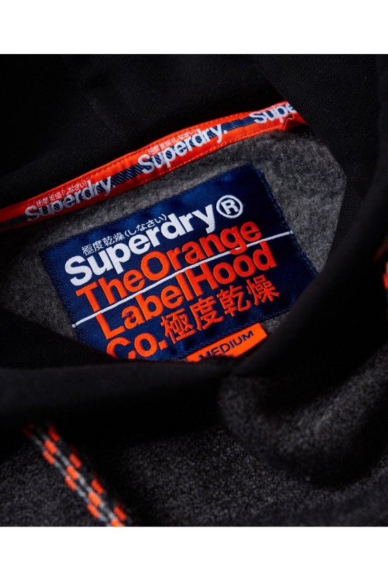 Sweat a capuche superdry homme orange label raglan gris anthracite / noir