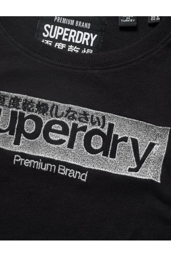 T shirt Superdry manches courtes femme Brodé Premium Brand Noir