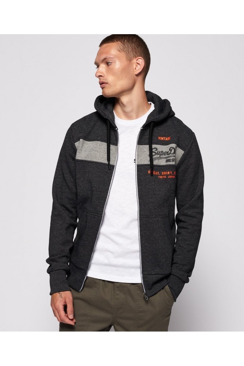 Sweat Superdry Zippé a Capuche Shop Magma Panel Z M2000049B gris anthracite