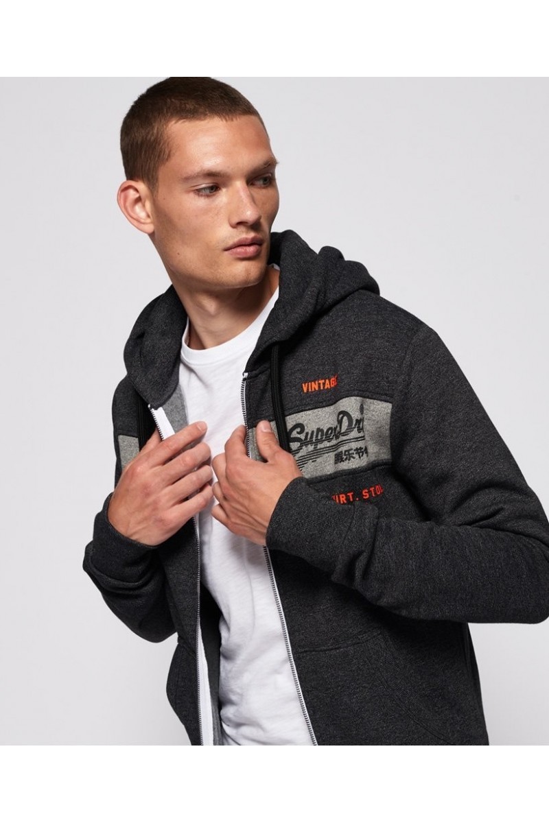 Sweat Superdry Zippé a Capuche Shop Magma Panel Z M2000049B gris anthracite