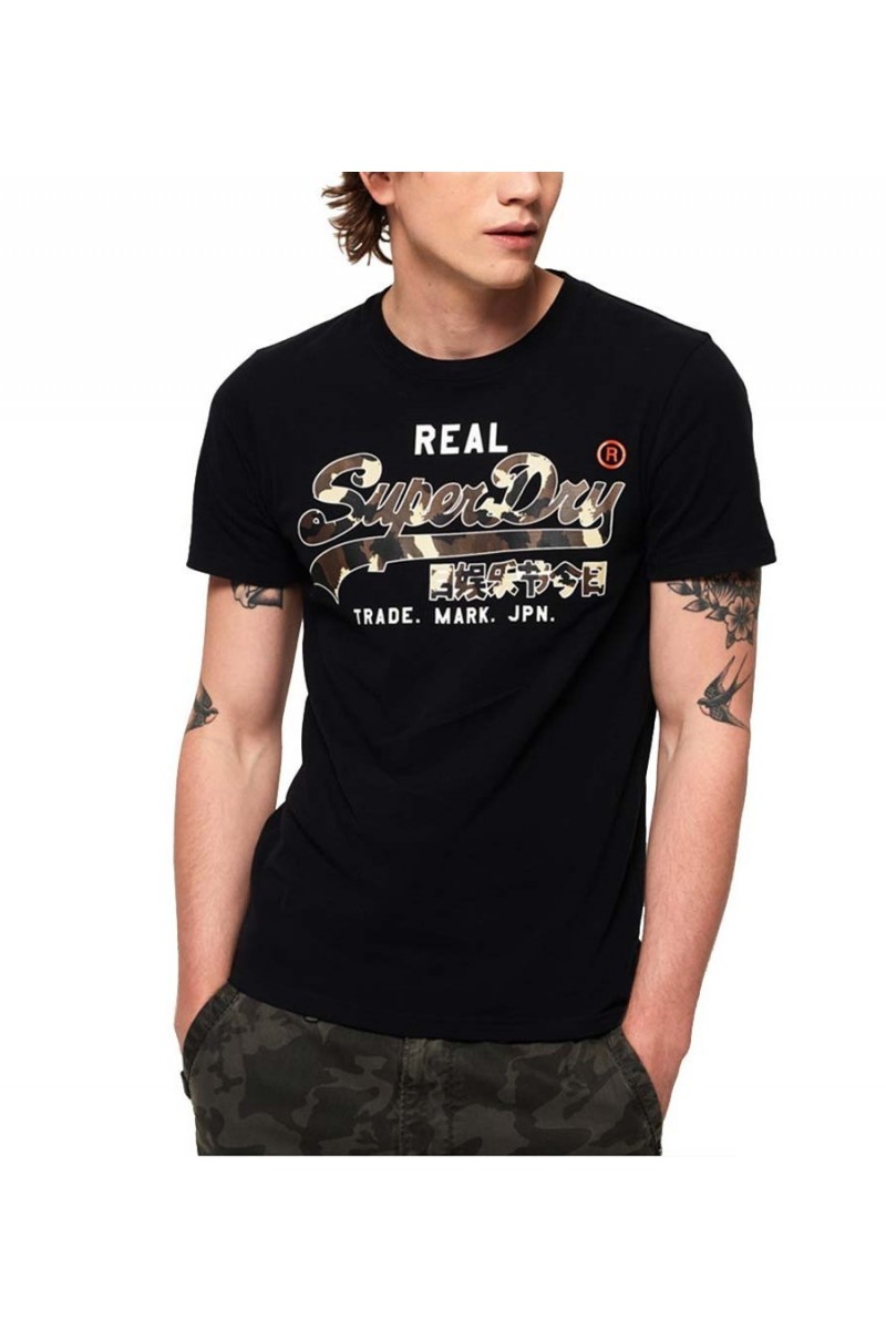 Tee shirt superdry homme manches courtes Vintage logo camo mid M1000057B black