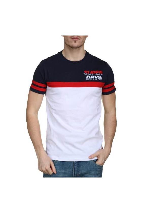 T shirt manches courtes superdry homme applique nu lad cut & sew blanc