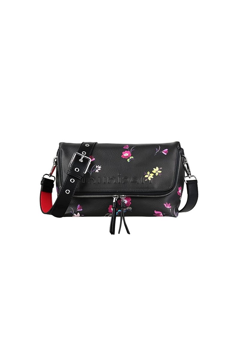 Sac bandoulière desigual 22SAXP14 noir fleurs peintes