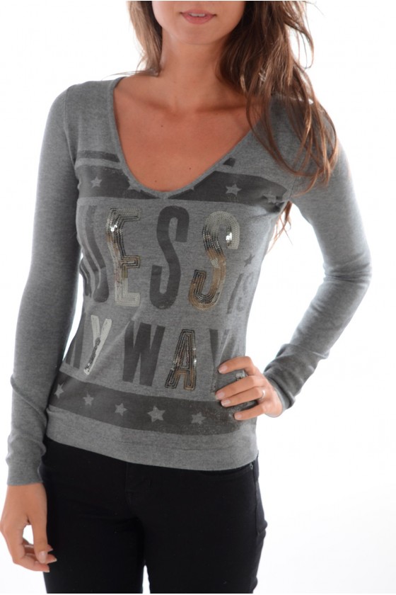 Pull GUESS Femme W43R51Z01I0 Gris