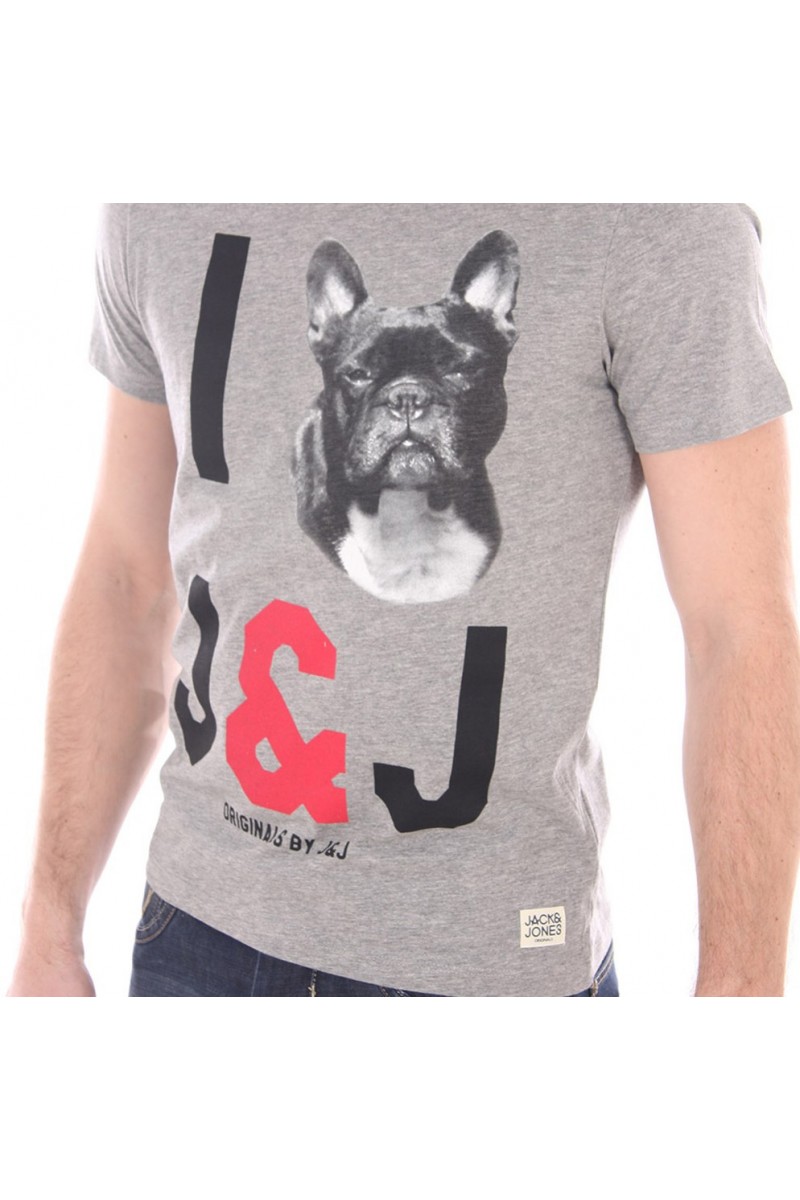 Tee shirt JACK & JONES Homme LOVE TEE CREW NECK Gris