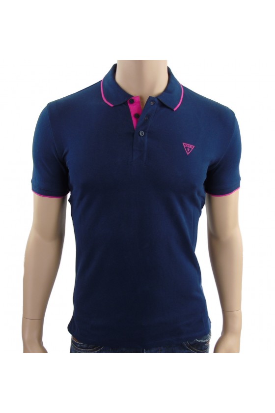 Polo Guess homme manches courtes M62P21 bleu marine